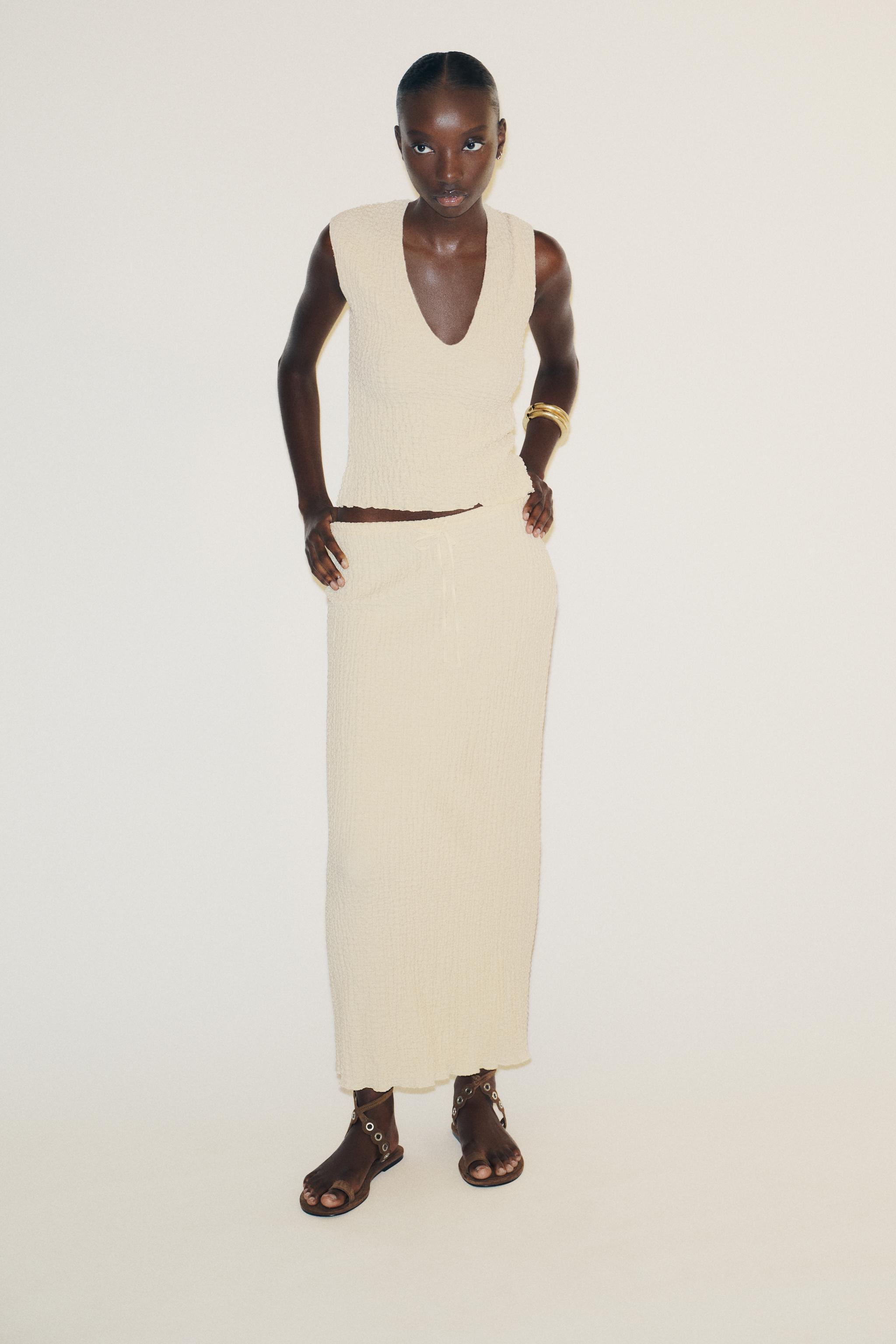 ☆ドイツ発*ZARA*新作*テクスチャーニットマキシスカート/CHOCO テクスチャードミディスカート - チョコレート | ZARA Japan / 日本