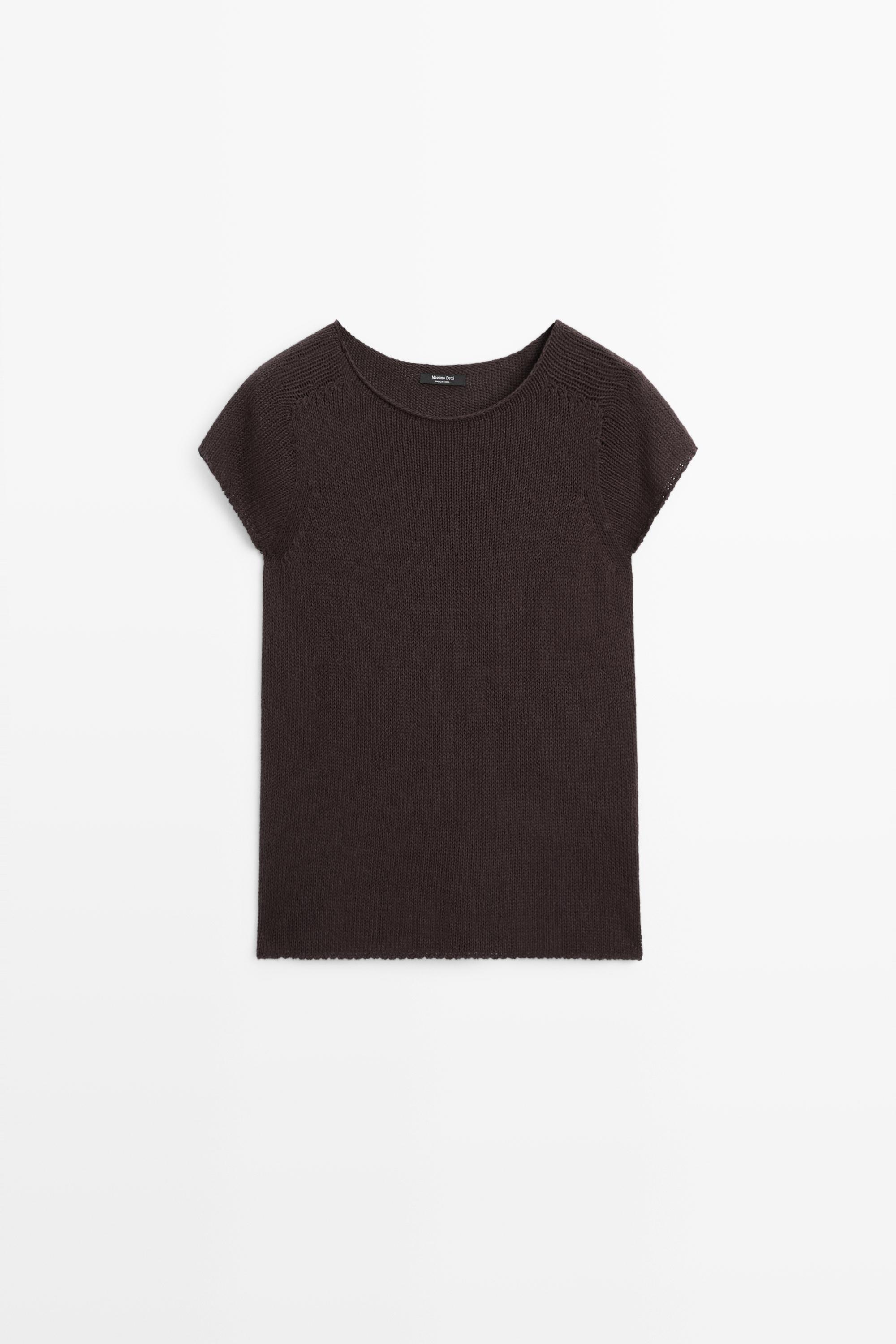 Cotton blend short sleeve knit sweater