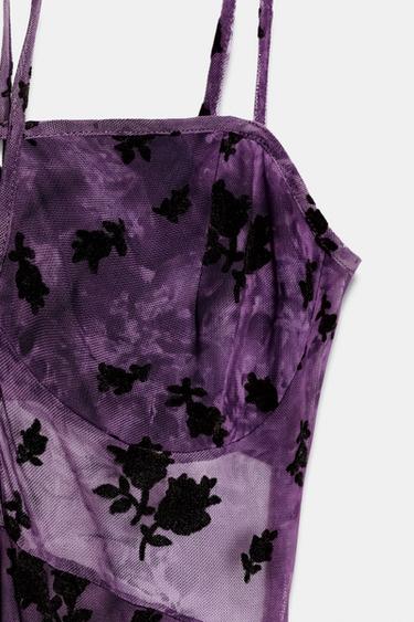 LONG FLOCKED TULLE DRESS - Purple by Zara - Image 7