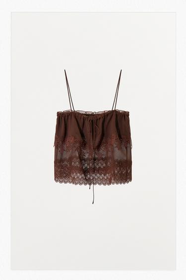 TOP CON SPALLINE E PIZZO - Marrone di Zara