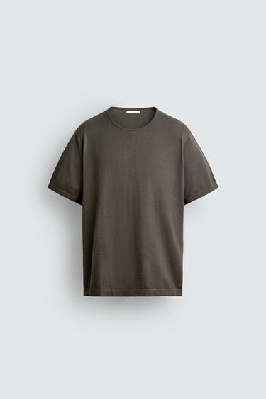 Zara REGULAR FIT KNIT T-SHIRT - Gray green
