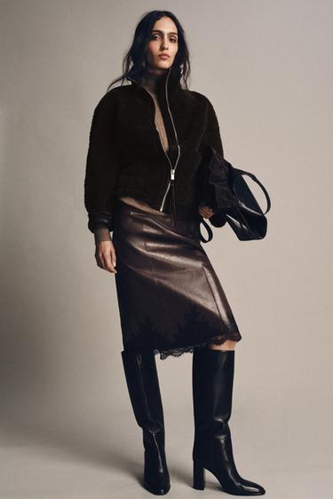 LEATHER LACE SKIRT ZW COLLECTION LIMITED EDITION - Brown by Zara