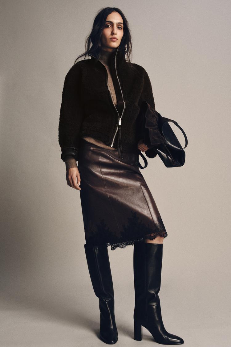 GONNA IN PELLE CON PIZZO ZW COLLECTION LIMITED EDITION Marrone