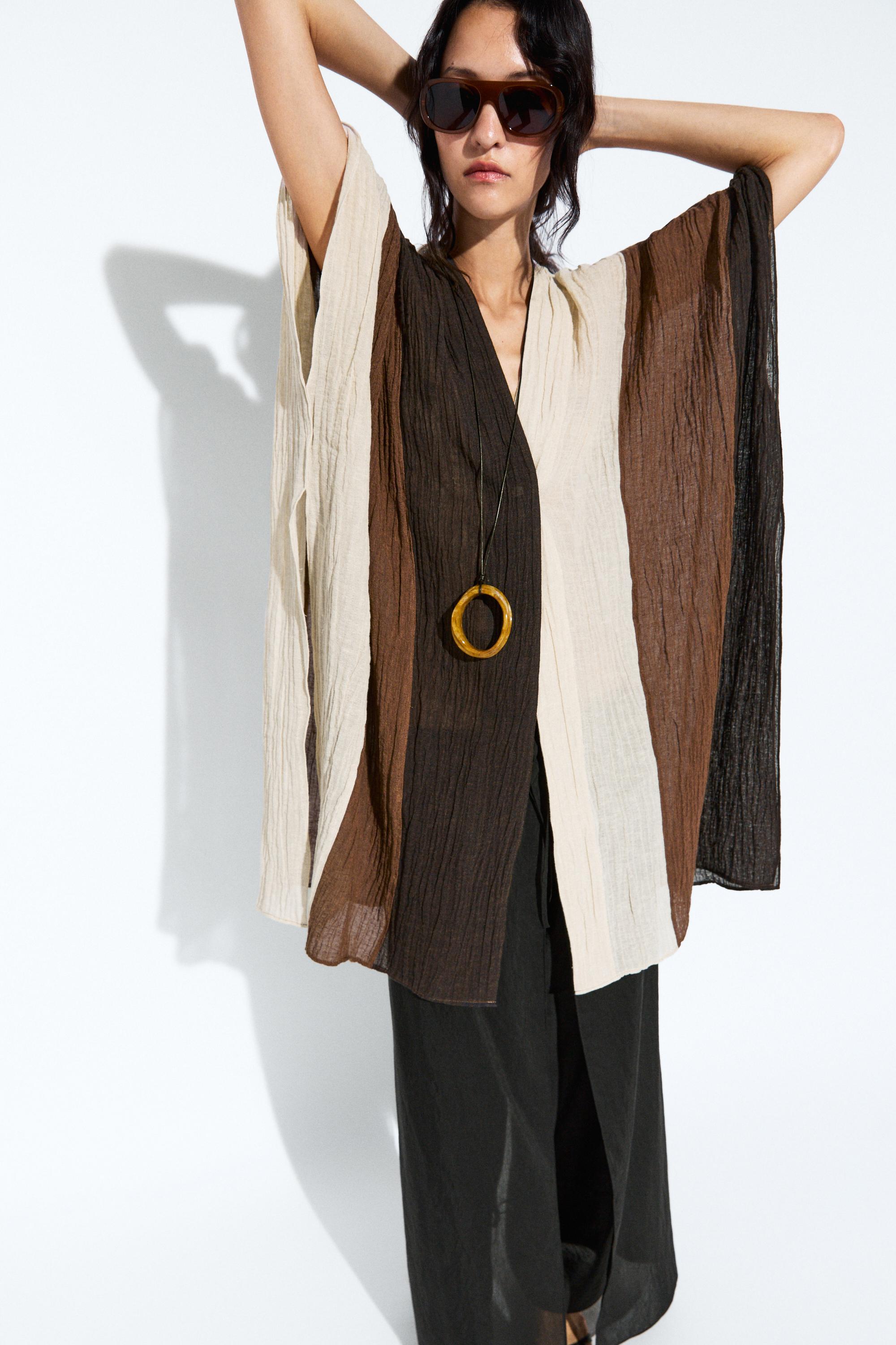 Textured tricolor linen blend kaftan — Mink marl