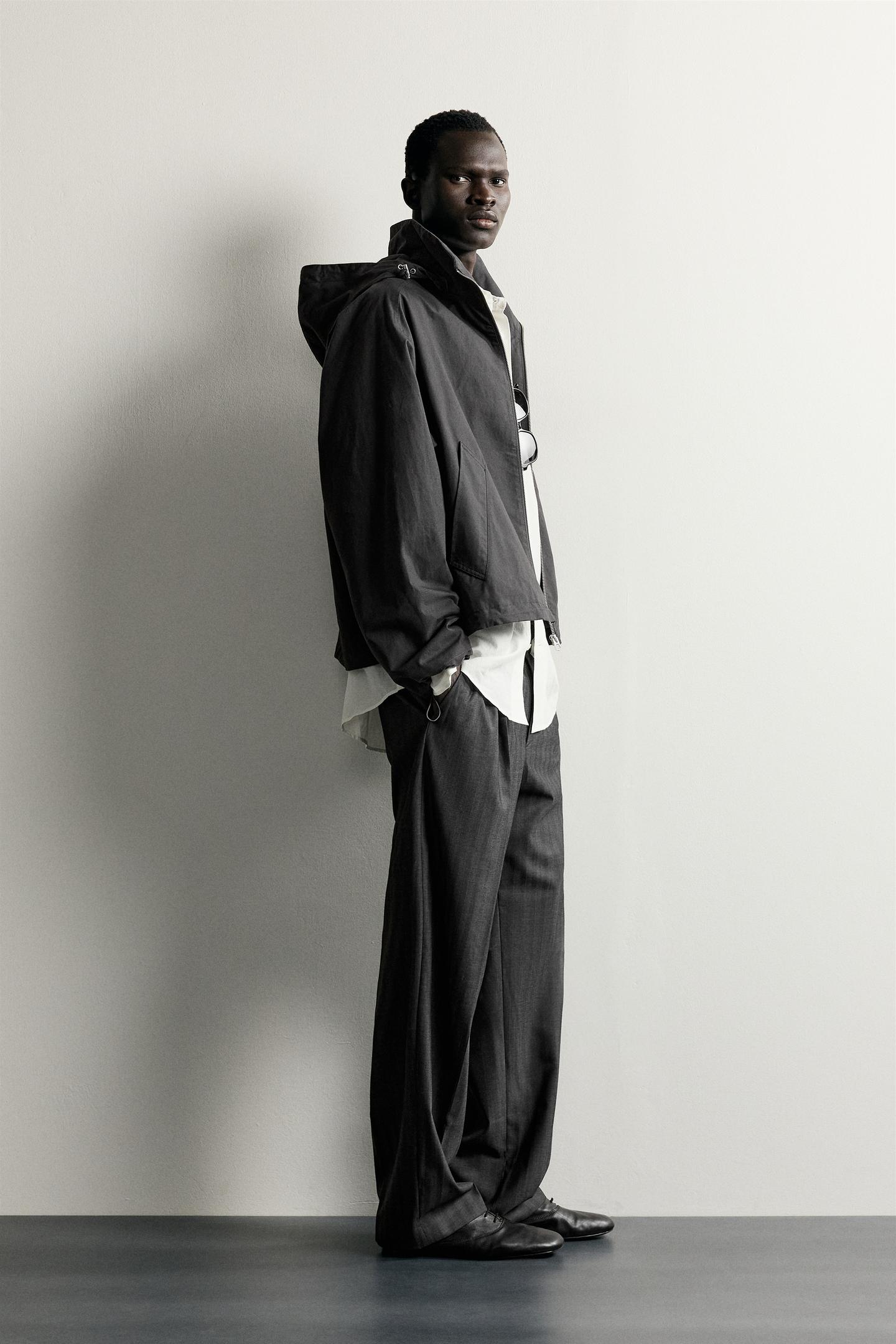 Мужская куртка Zara Cropped Technical Hoodie Jacket, цвет: Чёрный — фото 4