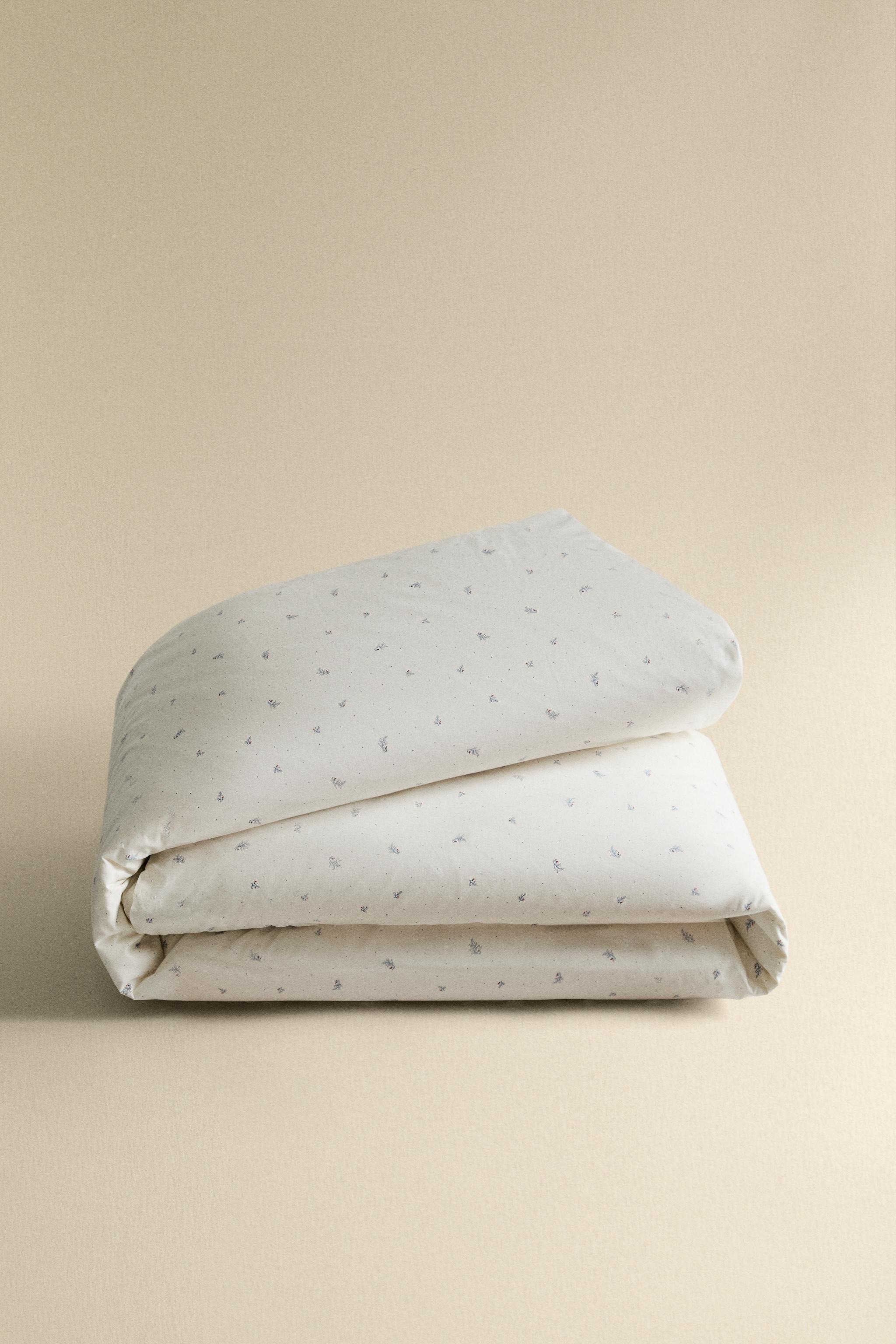 HOUSSE DE COUETTE EN COTON POUR ENFANTS À MOTIF FEUILLES ET POINTS