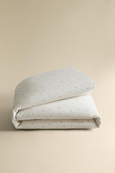 HOUSSE DE COUETTE EN COTON POUR ENFANTS À MOTIF FEUILLES ET POINTS - Blanc / Bleu marine de Zara - Image 4
