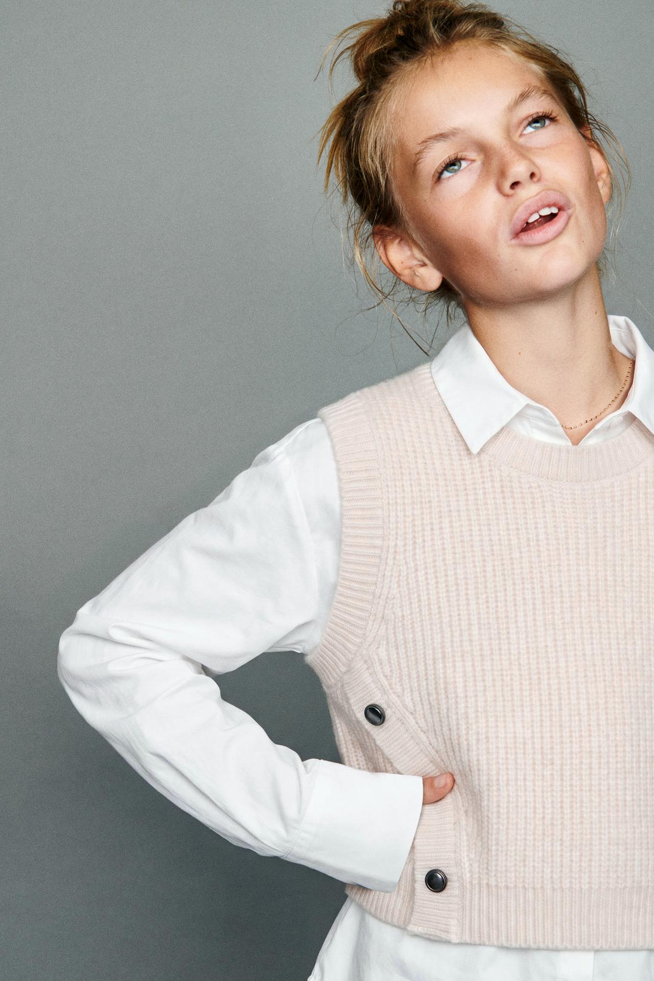 COMBINED KNIT VEST SHIRT — Oyster-white