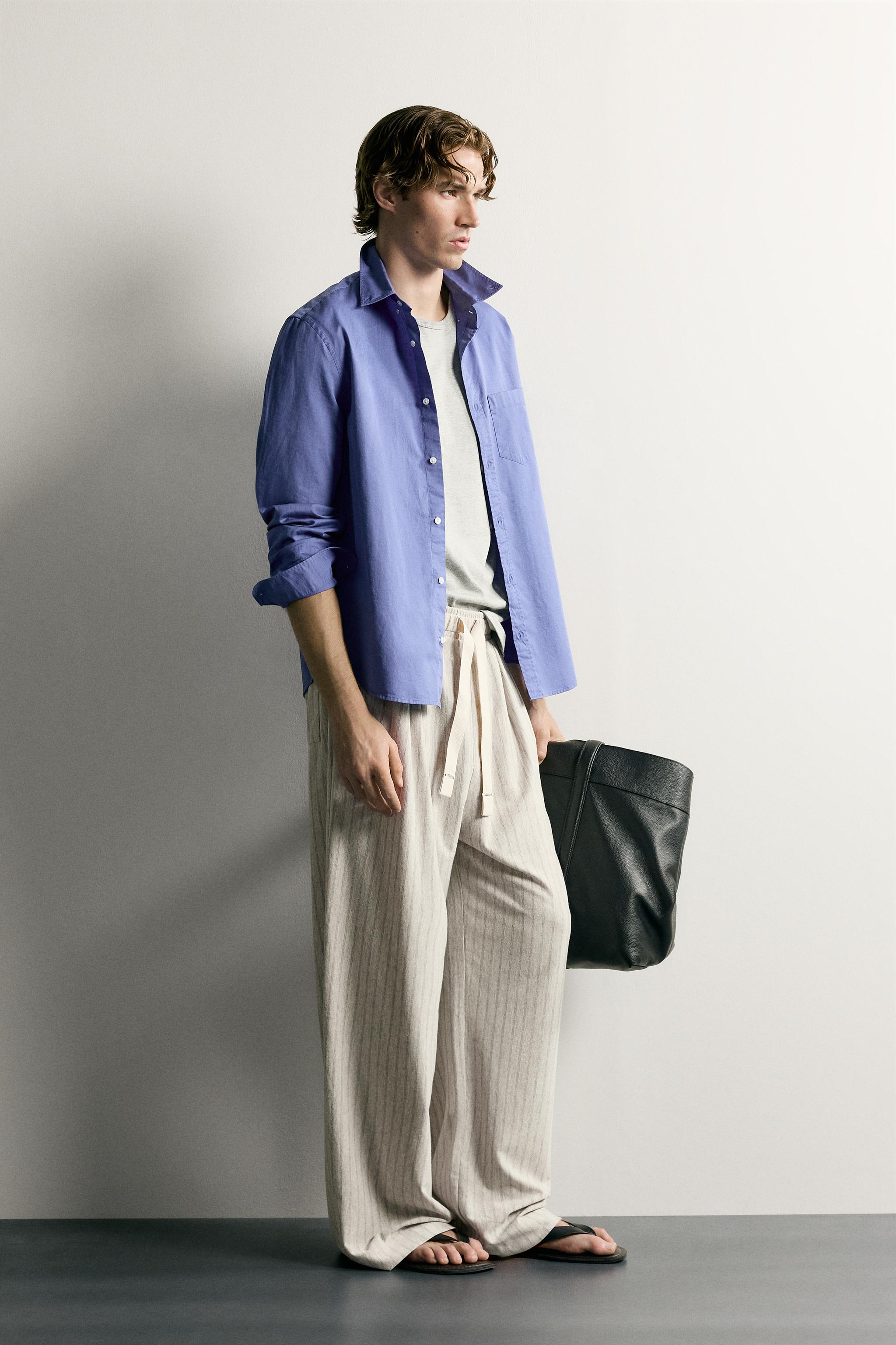 Zara ÇİZGİLİ RELAXED FIT PANTOLON görsel 4