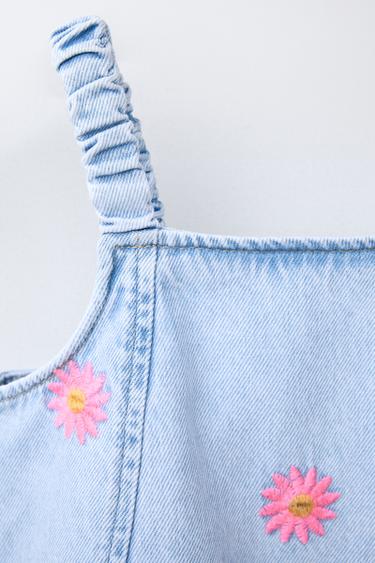 ROBE EN DENIM BRODÉE DE FLEURS - Bleu de Zara - Image 3