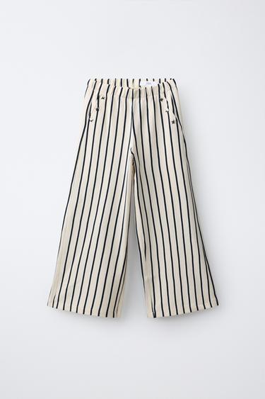 PANTALÓN WIDE LEG RAYAS - Azul de Zara - Imagen 0