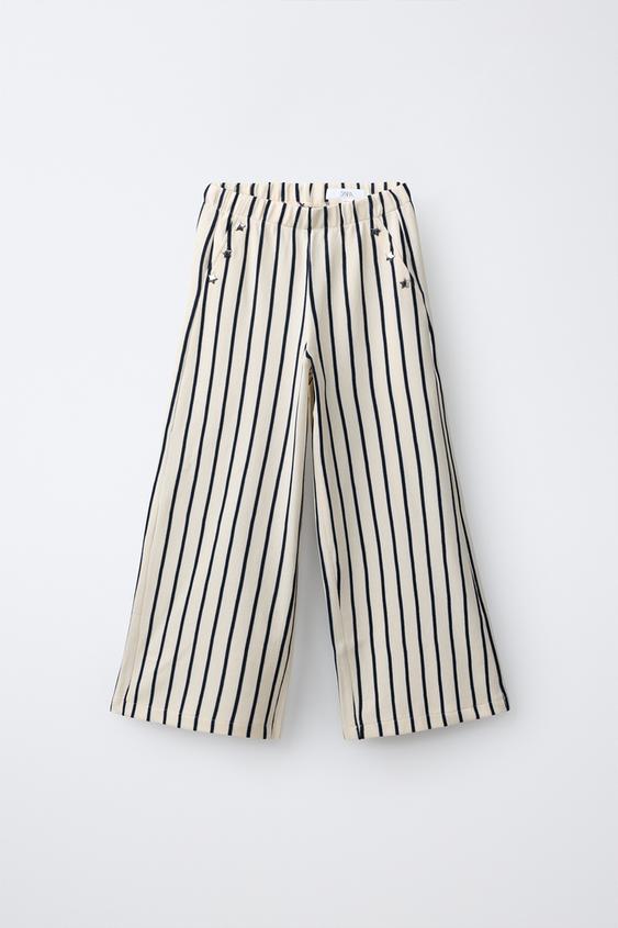 PANTALÓN WIDE LEG RAYAS - Azul de Zara - Imagen 0