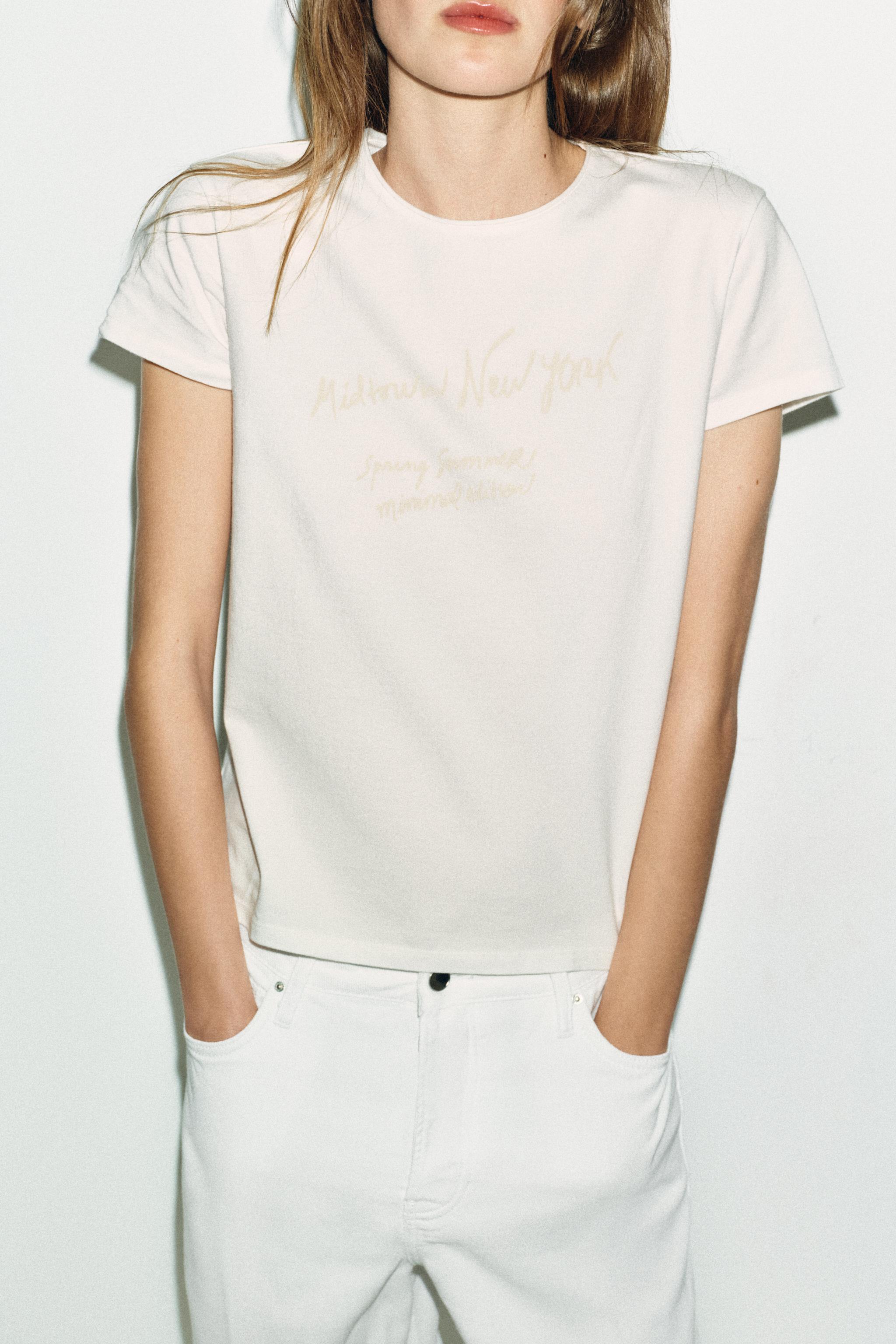KISA KOLLU SLOGANLI T-SHIRT
