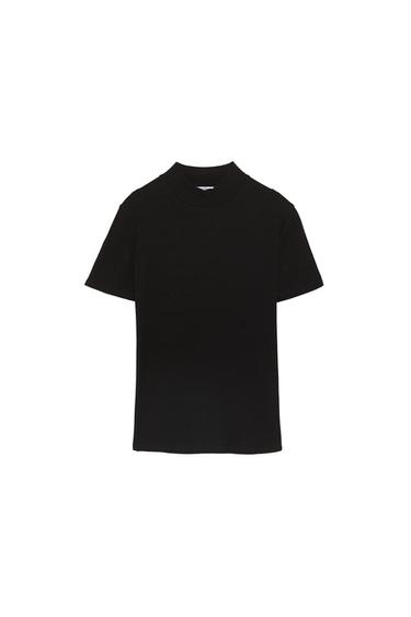 RIBBED MOCK NECK T-SHIRT