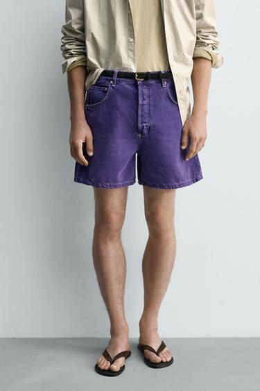Zaras FÄRGADE DENIMSHORTS MED RELAXED FIT - Lila