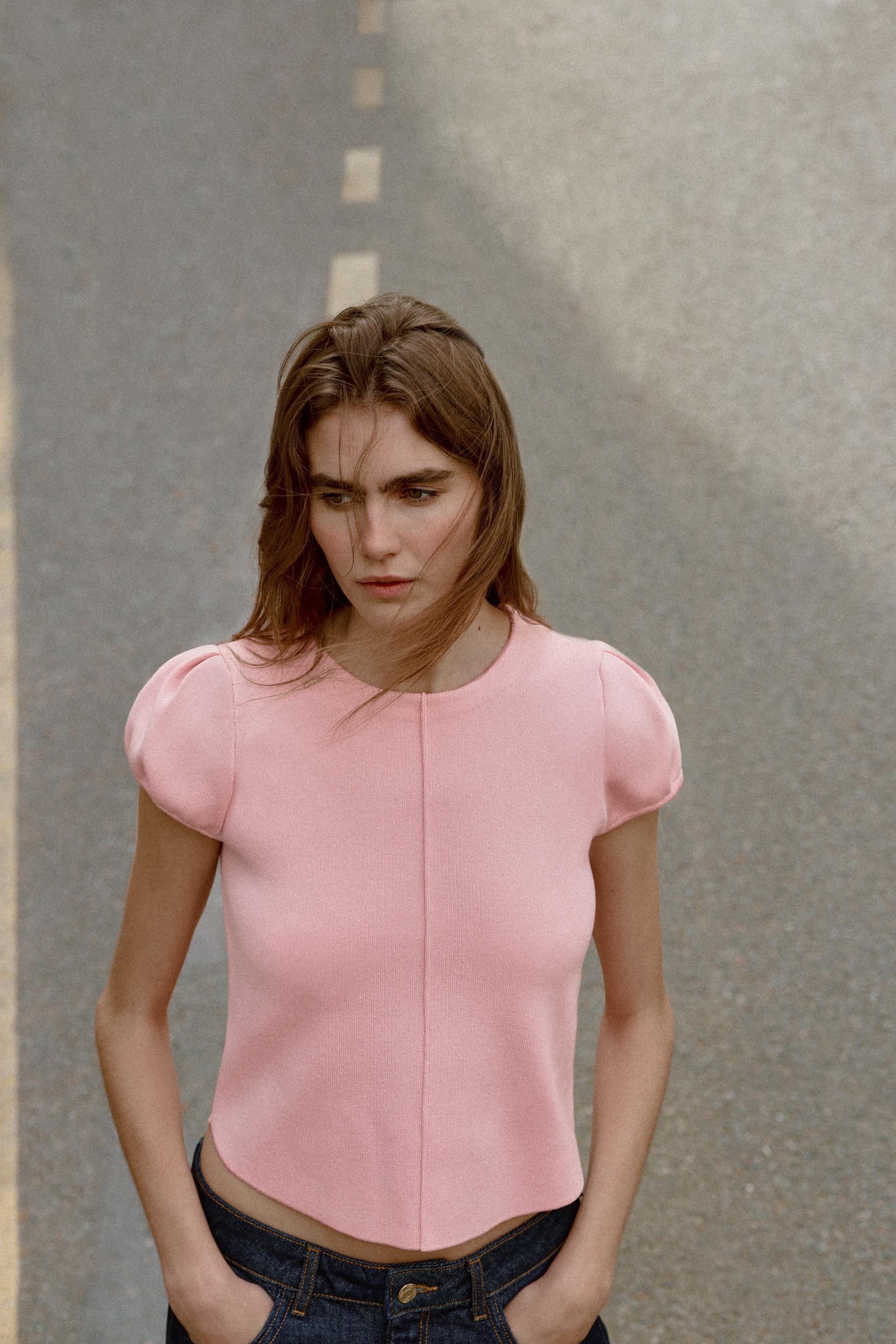 PUFF SHORT SLEEVE KNIT TOP