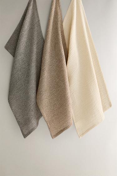 Zara LINEN CLEANING KITCHEN TOWELS (SET OF 3) - Cream