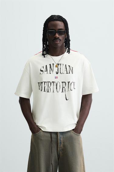 FLAG EMBROIDERED T-SHIRT - Oyster-white by Zara