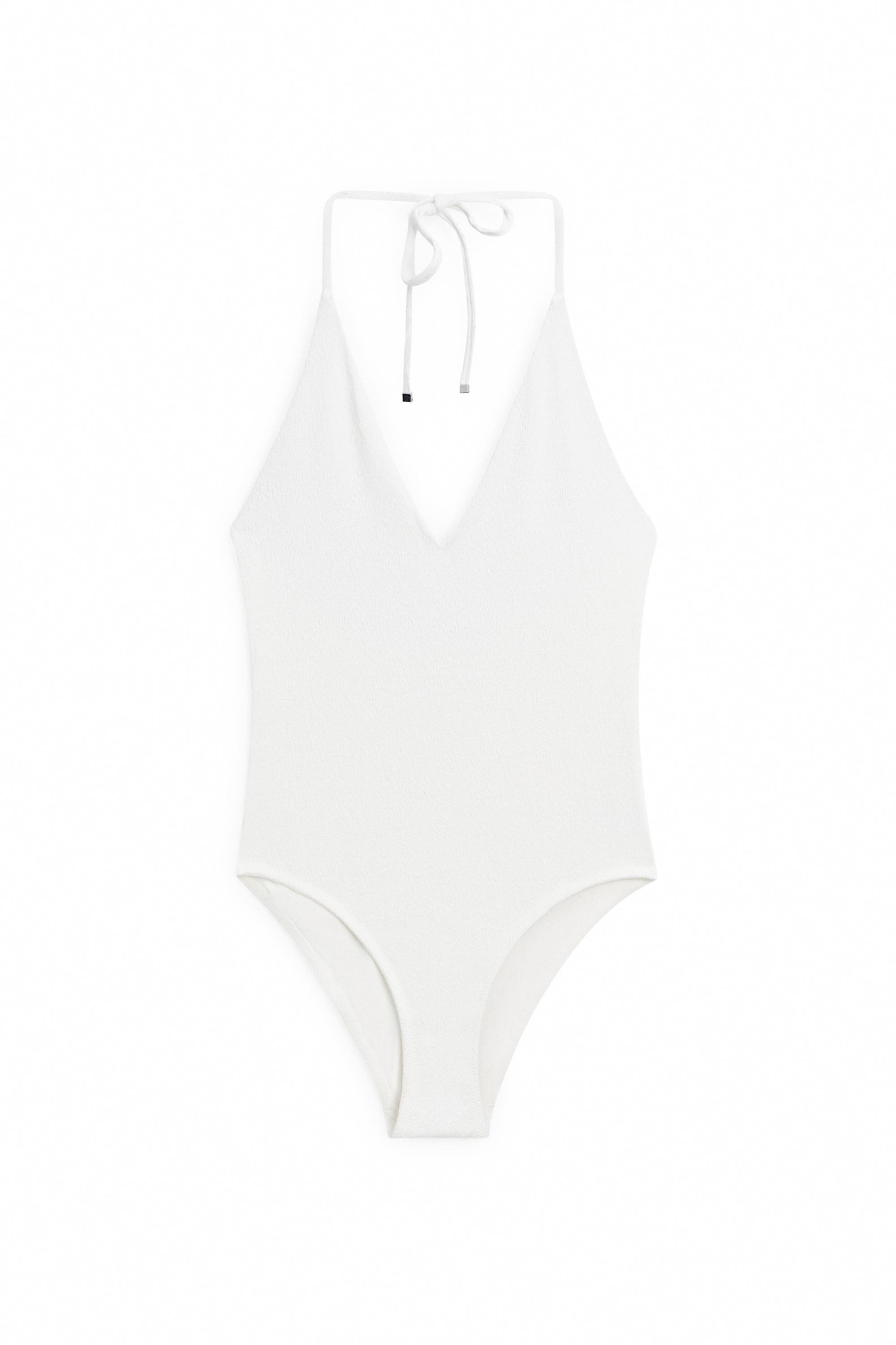 Textured V-neck swimsuit — Oyster-white