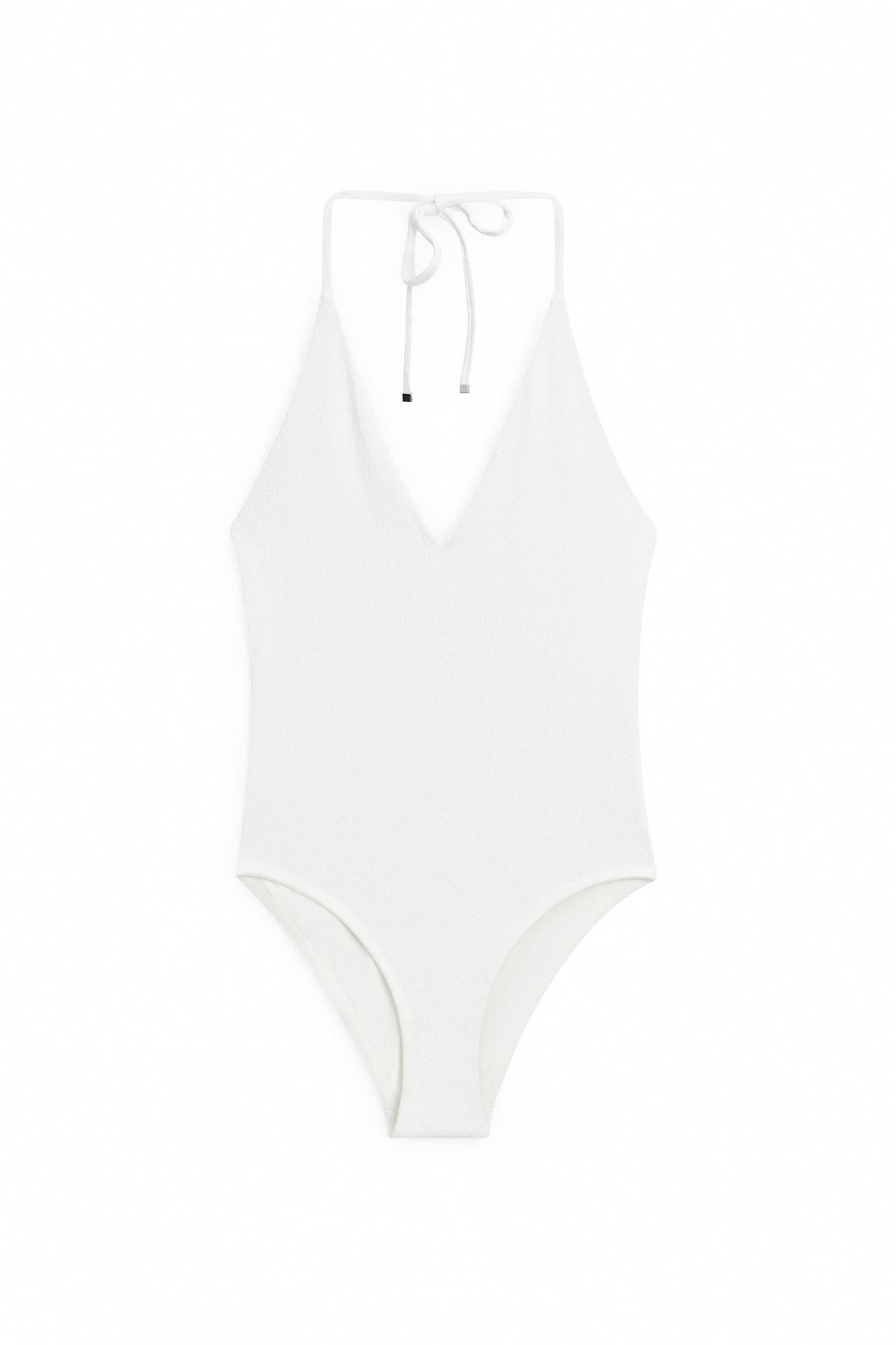 Textured V-neck swimsuit — Oyster-white