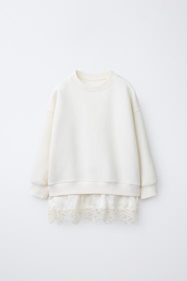 סווטשירט תחרה משולב - בז' של Zara