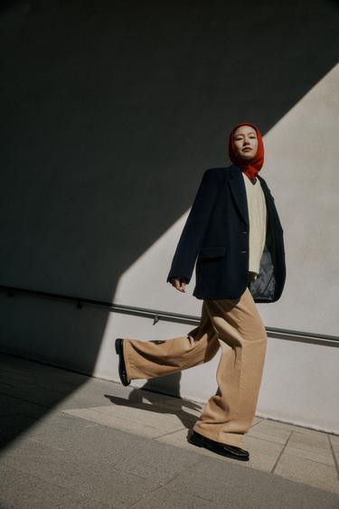 オーバーサイズ ウールブレザー ZW コレクションネイビーブルーZaraのオーバーサイズ ウールブレザー ZW コレクション - ネイビーブルー