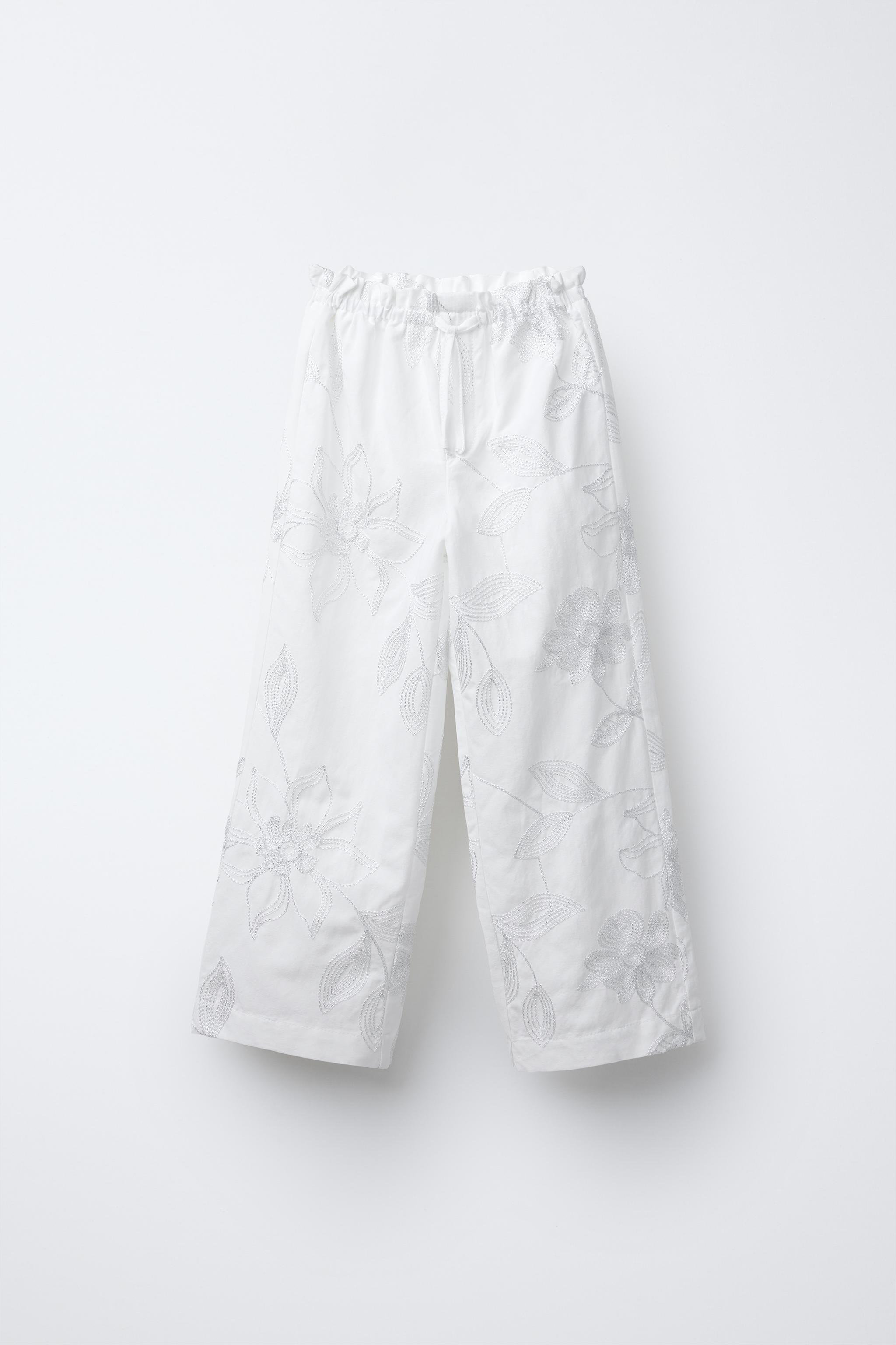 【最新入荷】 光沢刺繍入りパンツ - 日本 / Japan ZARA | ホワイト メンズウェア
