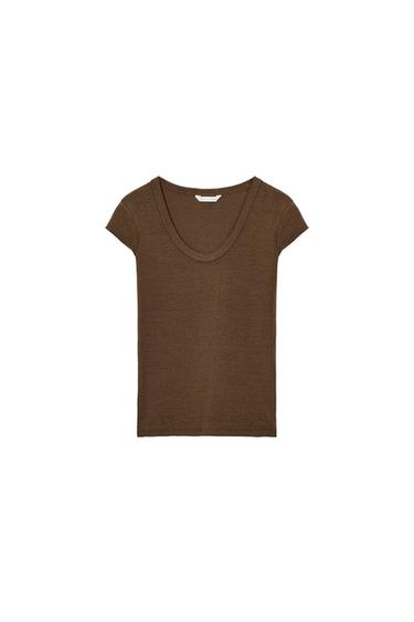 T-SHIRT DE GOLA OLLA - Castanho da Zara