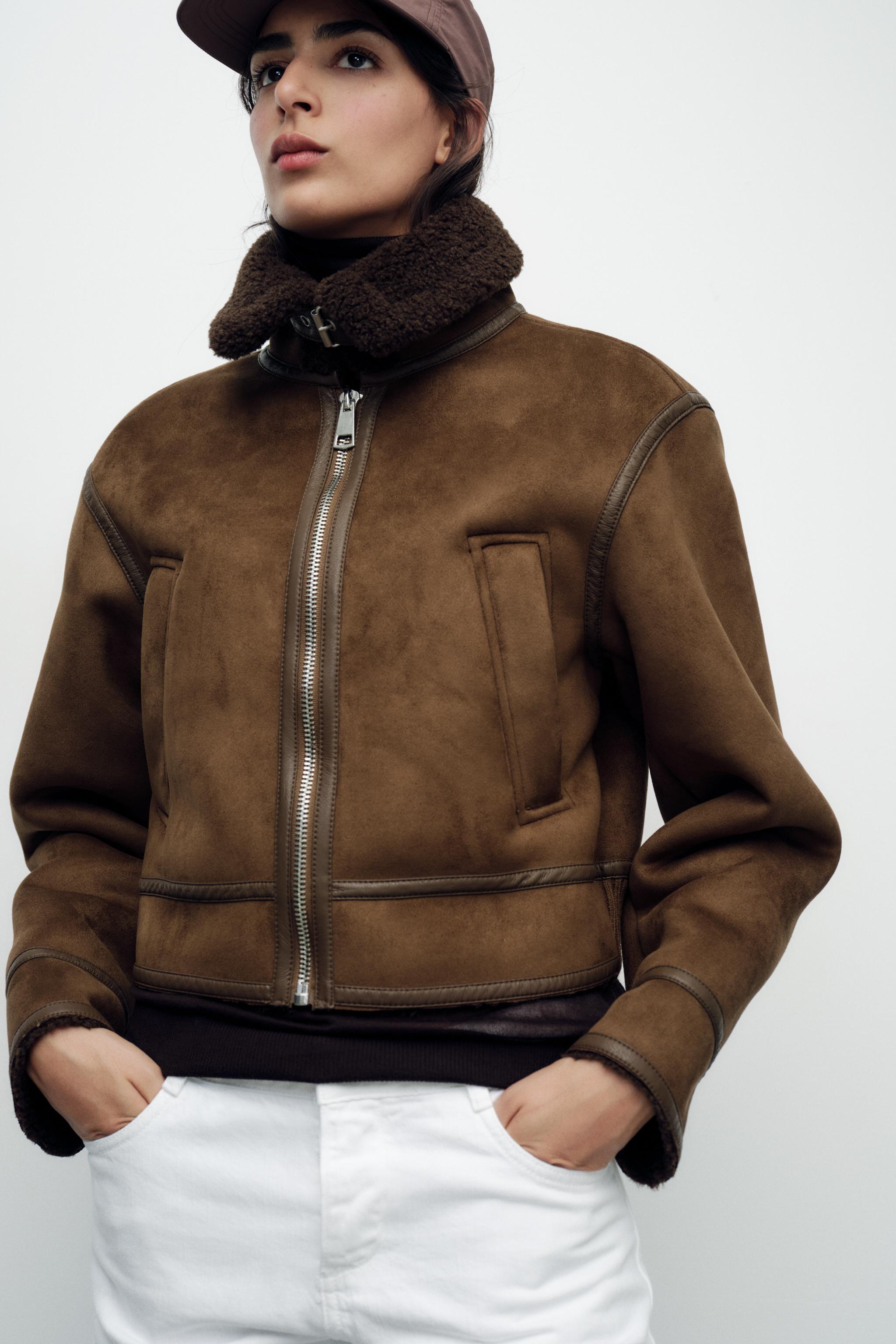 Zara dark outlets brown double faced sherpa jacket