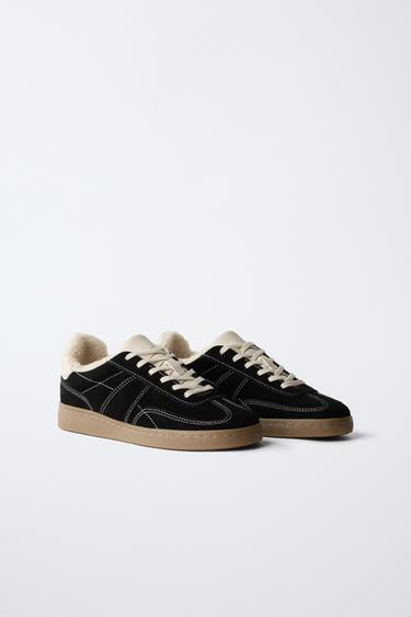 TENNIS OU BASKET AVEC DÉTAIL EN PEAU DE MOUTON - Noir de Zara
