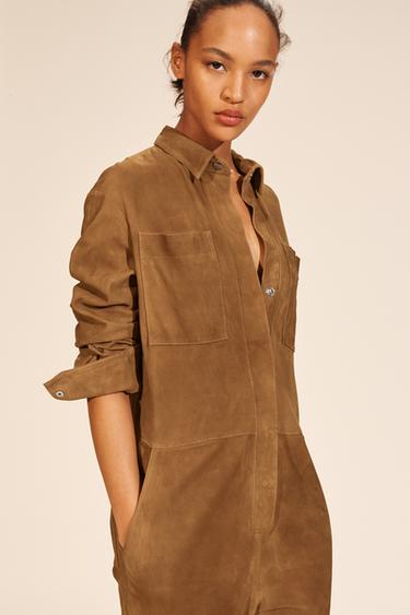 LIMITED EDITION SUEDE LEATHER JUMPSUIT - Mid-camel by Zara - Image 1