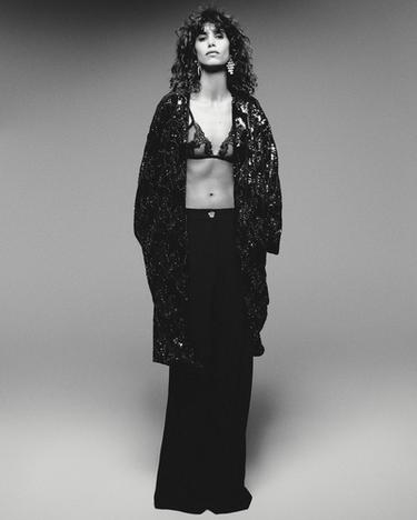 VELVET SEQUIN BEADED COAT - Black by Zara