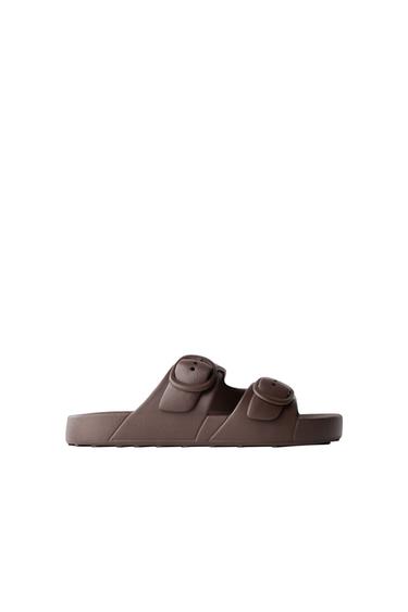 RUBBERISED SANDALS WITH BUCKLES - Brown by Zara