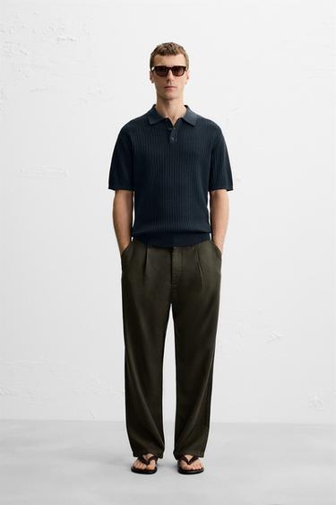 VERTICAL TEXTURED KNIT POLO SHIRT - Navy blue by Zara - Image 0