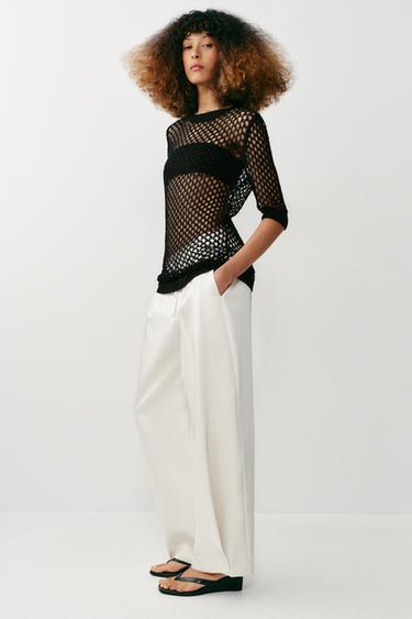 PULL EN MAILLE AJOURÉE - Noir de Zara - Image 3
