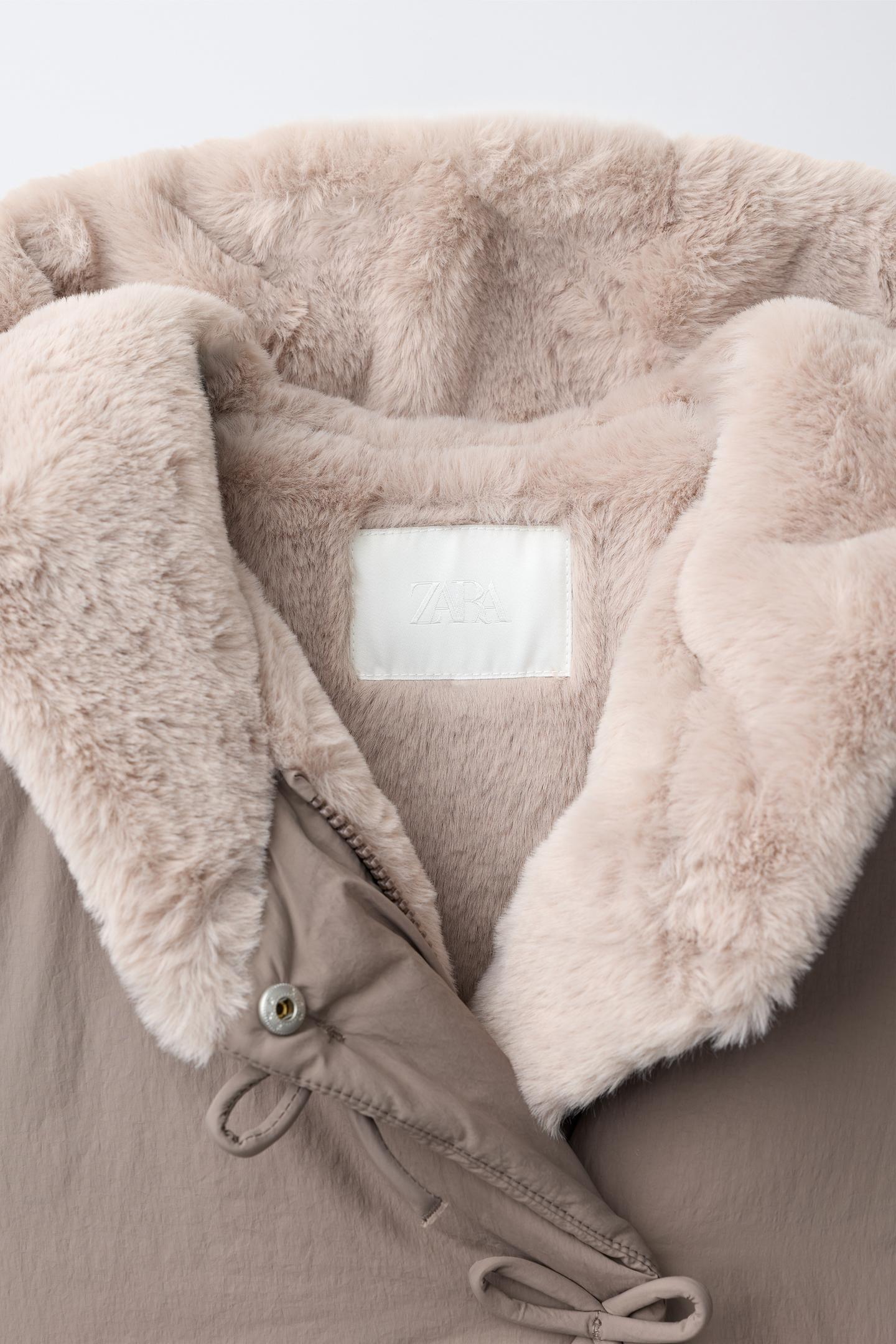 Детское пальто Zara Water-Repellent Faux-Fur, цвет: Коричневый / Серо-коричневый — фото 8