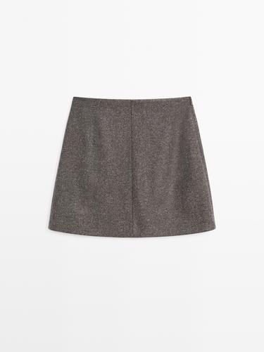 Zara Alpaca and felt texture blend melange short skirt - Cobalt