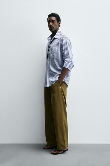 CHEMISE RAYURES EFFET FROISSÉ - Bleu / Blanc de Zara - Image 3