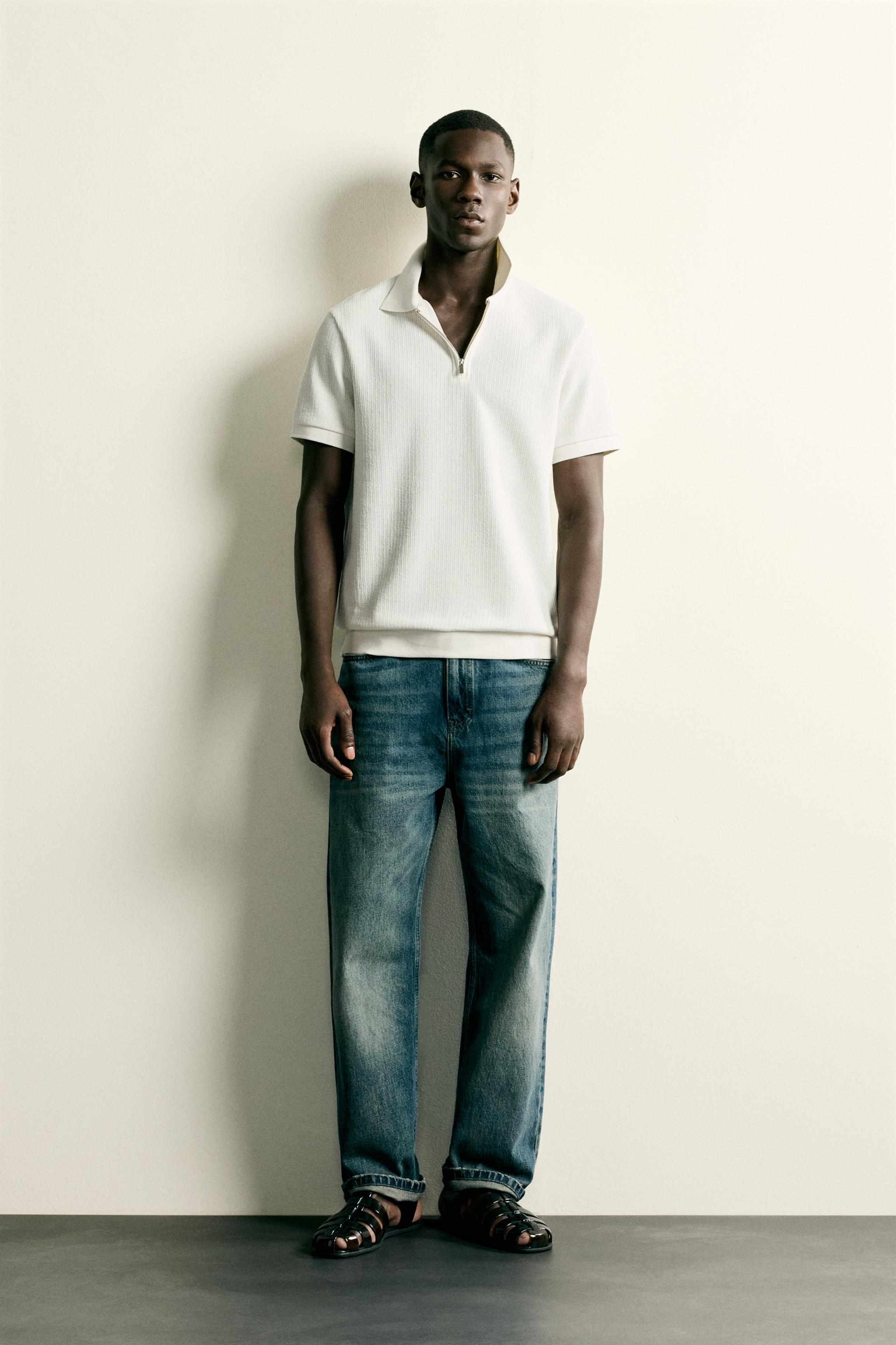 REGULAR FIT ZIP POLO SHIRT - Oyster-white | ZARA United States
