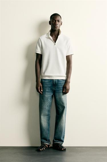 ПОЛО REGULAR FIT С МОЛНИЕЙ — ЖЕЛТОВАТО-БЕЛЫЙ от Zara