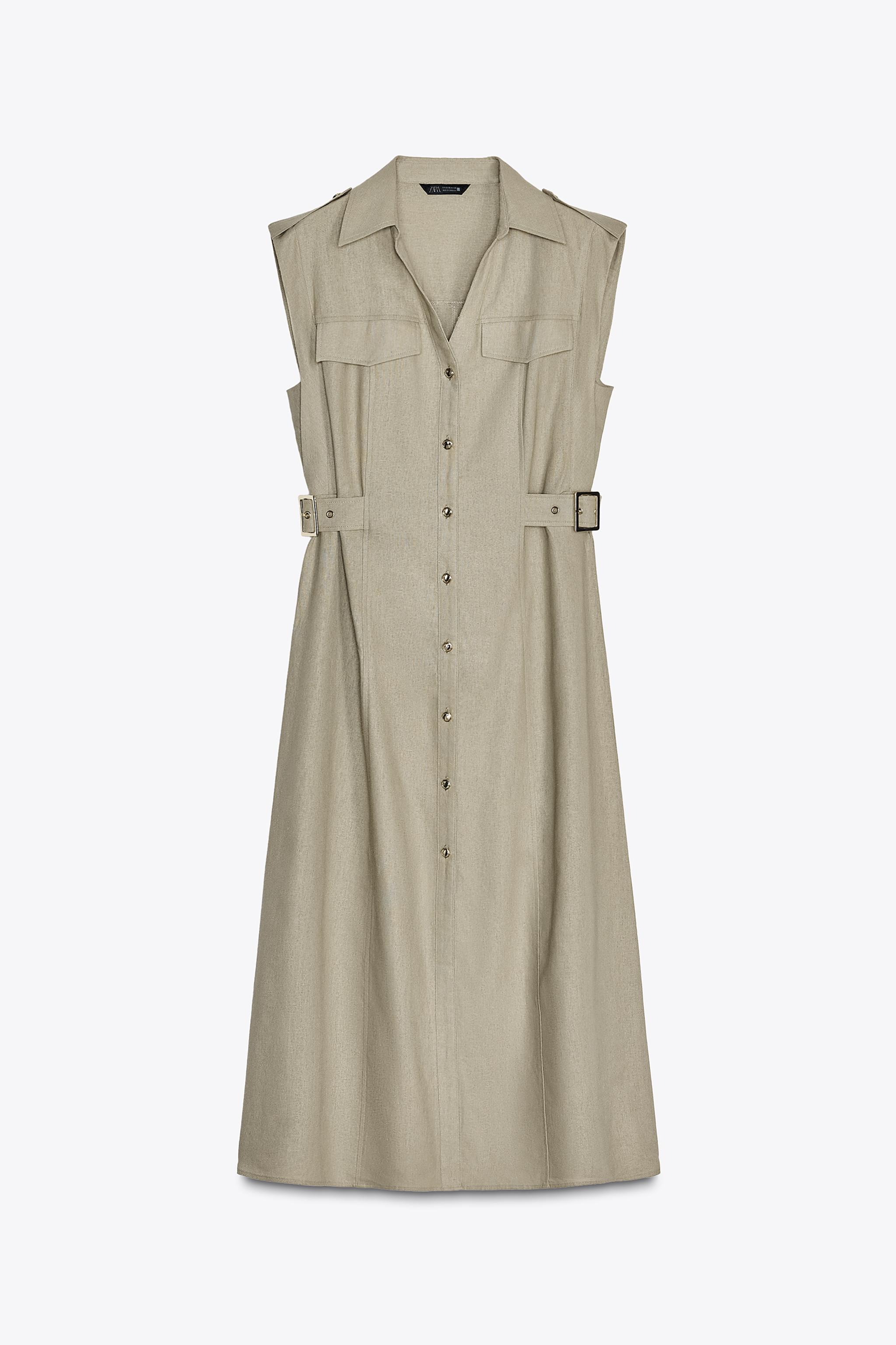 【ZARA】リネン地ミディ丈ワンピース 8372/068/506 リネン地ミディ丈ワンピース - マルサラ | ZARA Japan / 日本