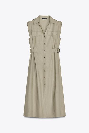 LINEN BLEND MIDI DRESS - Light khaki by Zara - Image 5