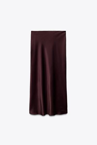 SATIN MIDI SKIRT - Burgundy by Zara - Image 4