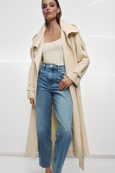 جينز ZW COLLECTION TAPERED بخصر عالٍ - أزرق وسط الخاص بـ Zara