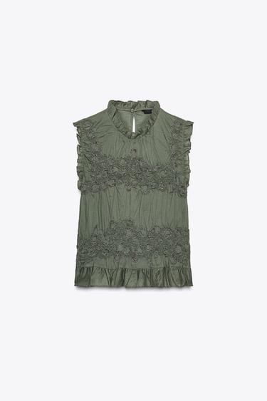 ZW COLLECTION BEADED TOP - Grey green by Zara - Image 4