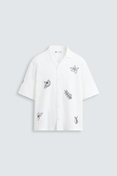 EMBROIDERED COTTON/LINEN SHIRT - White by Zara