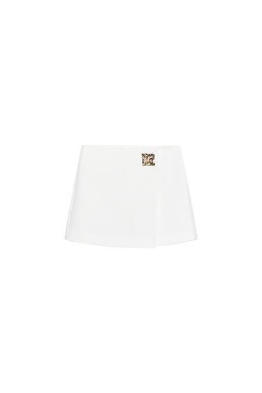 GONNA PANTALONE ASIMMETRICA CON APPLICAZIONE - Bianco sporco di Zara