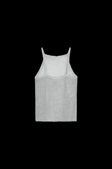 METALLIC THREAD CROCHET TOP - Silver by Zara