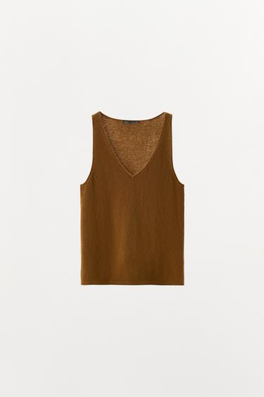 TOP ME TIRANDA 100% LESH - Ngjyrë deveje mesatare nga Zara