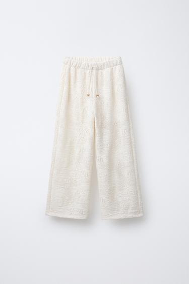 Zara STRAIGHT LEG KNIT PANTS - Ecru
